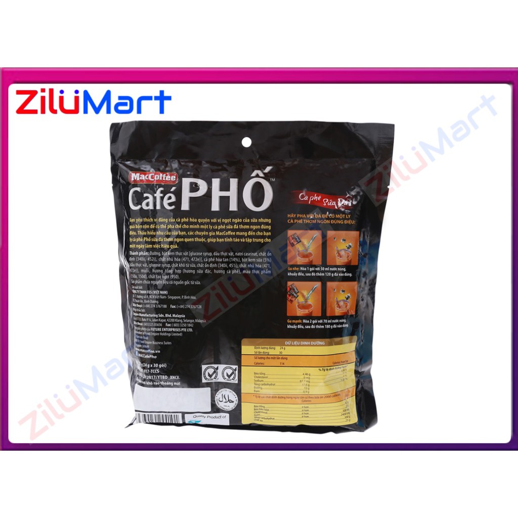 Cà phê Phố bịch 30 gói sữa đá MacCoffe thơm ngon sảng khoái 720g ( 30 gói x 24g ) | BigBuy360 - bigbuy360.vn