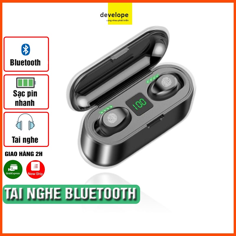 Tai Nghe Bluetooth 5.0 - Tai Nghe Cảm Ứng Kết Nối Không Dây F9 - DEVELOPE