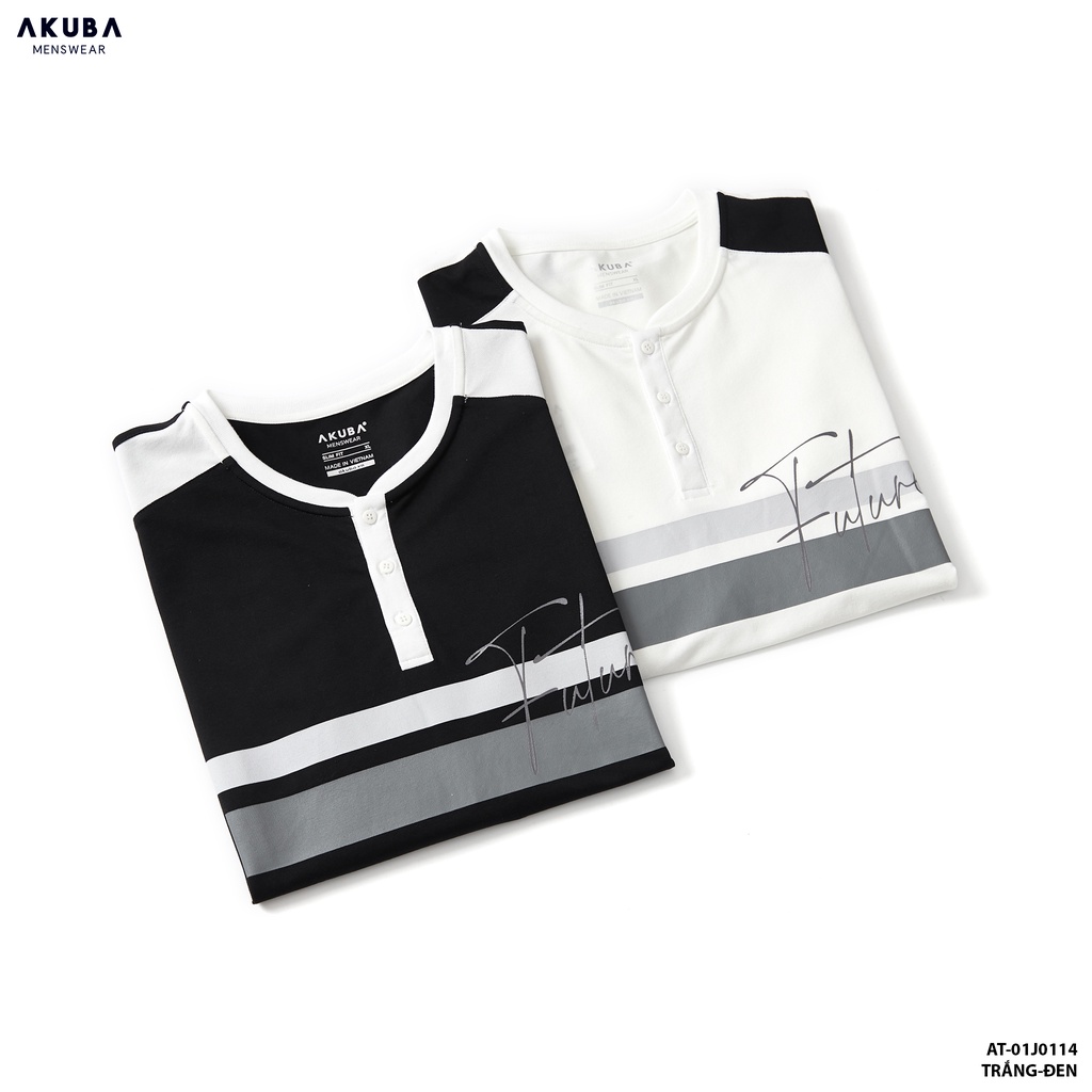 Áo thun nam tay dài AKUBA họa tiết chữ Future phối sọc ngang form slimfit chất liệu cotton mềm mịn 01J0114
