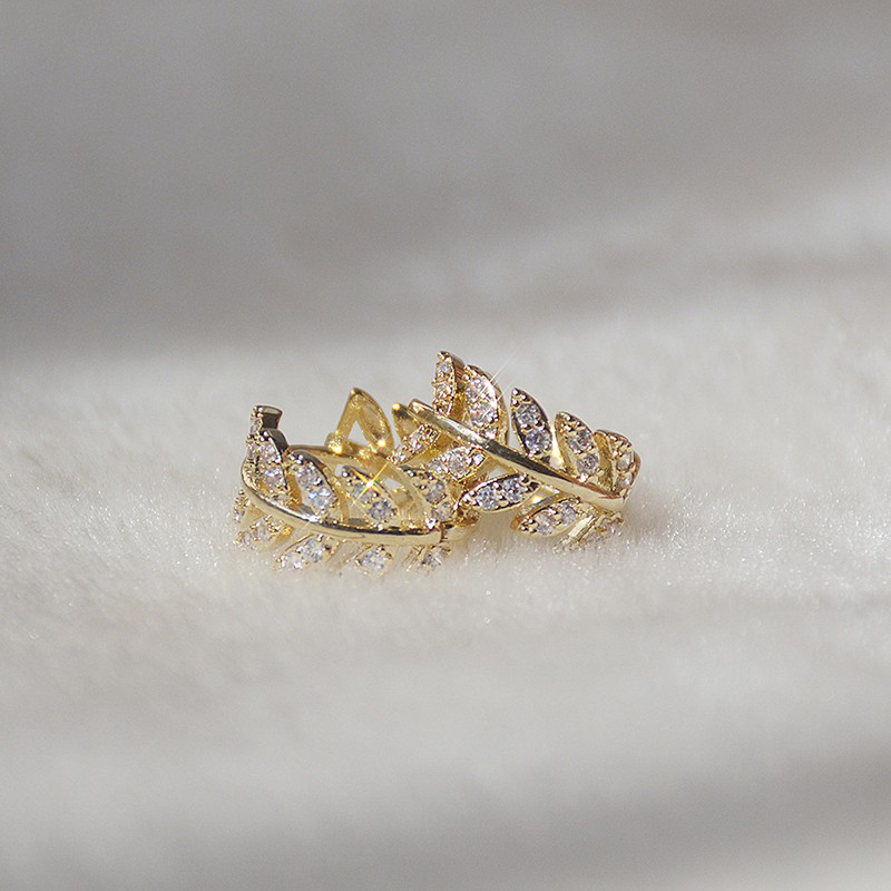 Khuyên tai tròn 14k hình lá màu vàng tinh tế thời trang cho nữ