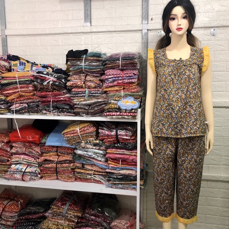 Bộ mặc nhà nữ chấm bi phối ren lụa mango siêu mát quần 9 tấc, đồ bộ nữ mặc nhà | BigBuy360 - bigbuy360.vn