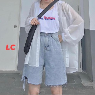 Quần ngố bò nữ tua gấu, Quần Short Jean Nữ Ống Suông