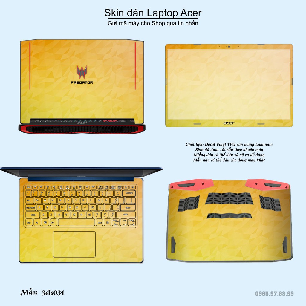 Skin dán Laptop Acer in hình 3D Color (inbox mã máy cho Shop)