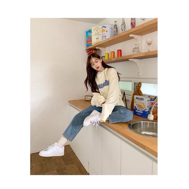 Áo Hoodie Muah Muah Korea màu Cream