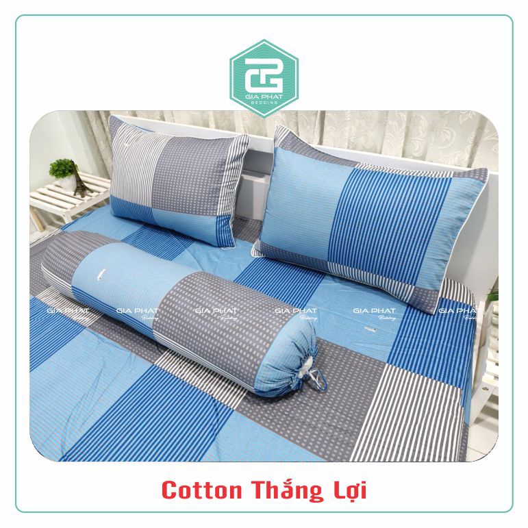 Bộ ga gối Thắng Lợi {4 món} 100% Cotton chuẩn logo họa tiết Sọc Nhỏ
