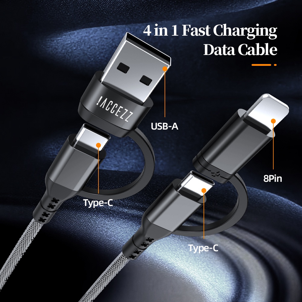 Accezz Cáp Sạc Nhanh 60W 4 Trong 1 PD Cho iPhone MacBook 480Mbps 60W 20V / 3A