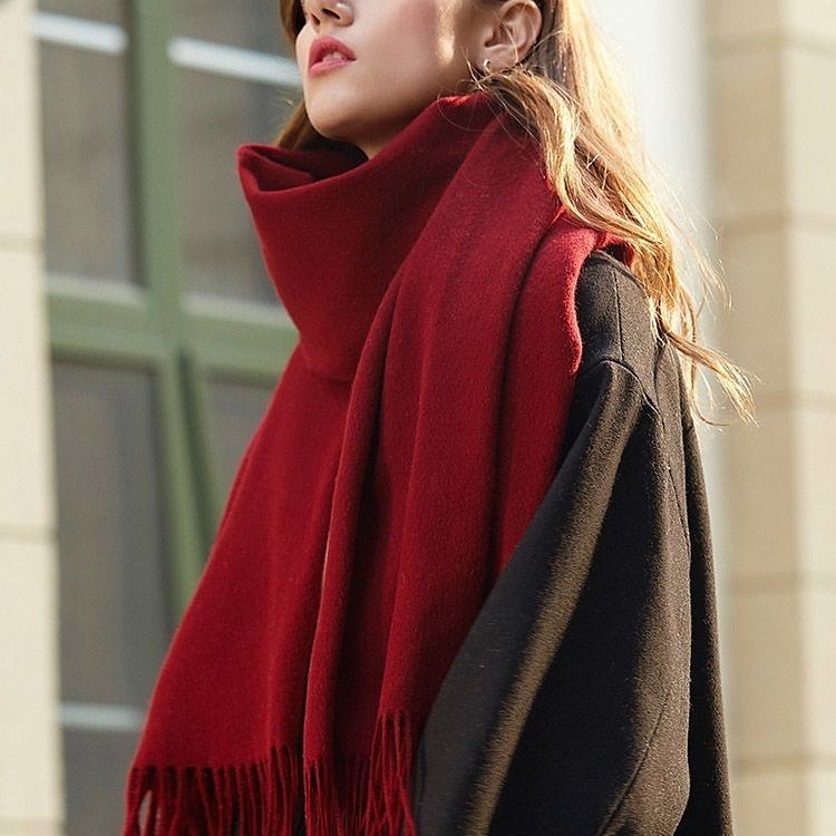 Khăn Choàng Len Cashmere Đa Năng Màu Đỏ Rượu Vang Kiểu Hàn Quốc Thời Trang Mùa Đông Cho Học Sinh