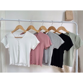 Áo phông Thun tăm lạnh freesize croptop khuy dọc