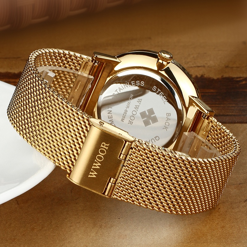 Đồng Hồ Quartz WWOOR Mạ Vàng Chống Thấm Nước Sang Trọng Cho Nam Relogio Masculino-8826