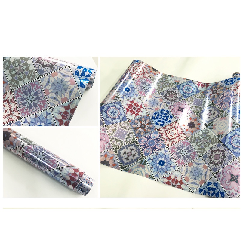 Decal tráng nhôm dán bếp Ô HOA NHIỀU MÀU khổ 60cm có keo sẵn - giá bán 1 mét