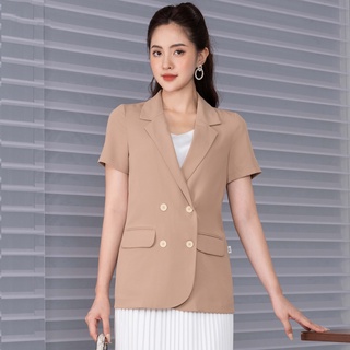 Áo Vest Nữ Kí Giả Dáng Suông Tay Ngắn UK Fashion Thiết Kế Đứng Form, 4 Cúc Điệu Đà, Chất Liệu Nhập Hàn  NKSM2205002