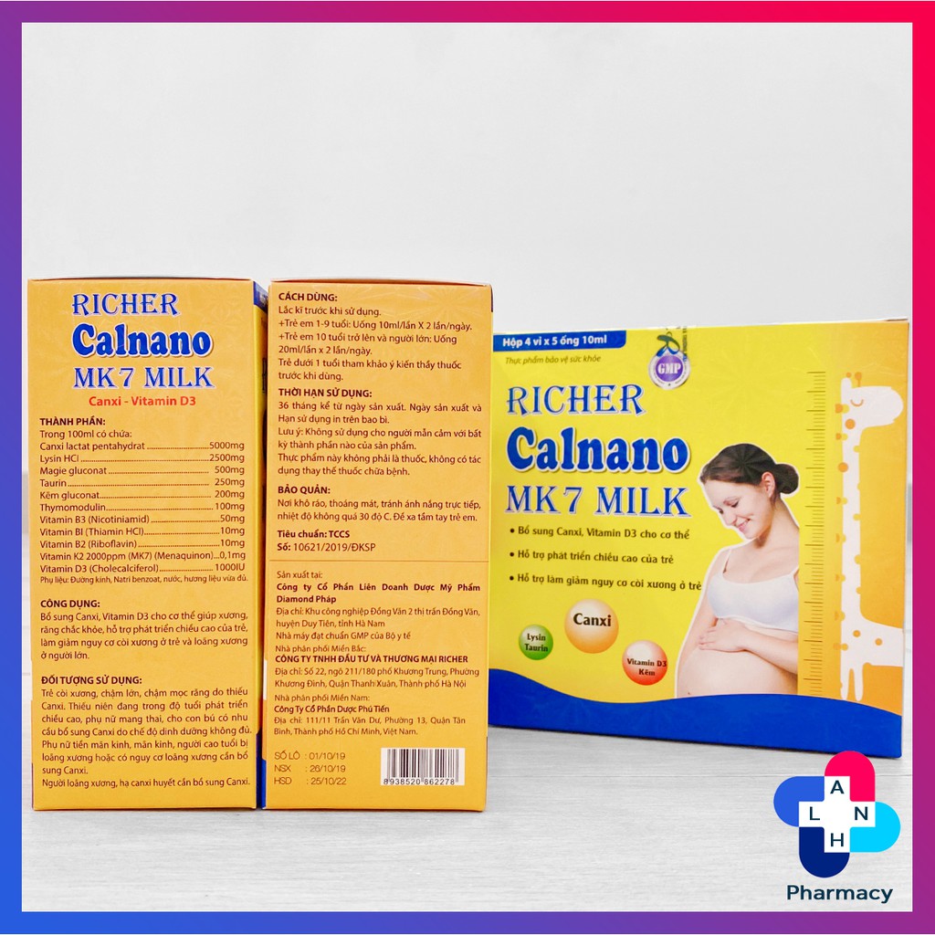 RICHER CALNANO MK7 MILK - Bổ sung canxi, vitamin D3 hỗ trợ phát triển chiều cao chao bé.