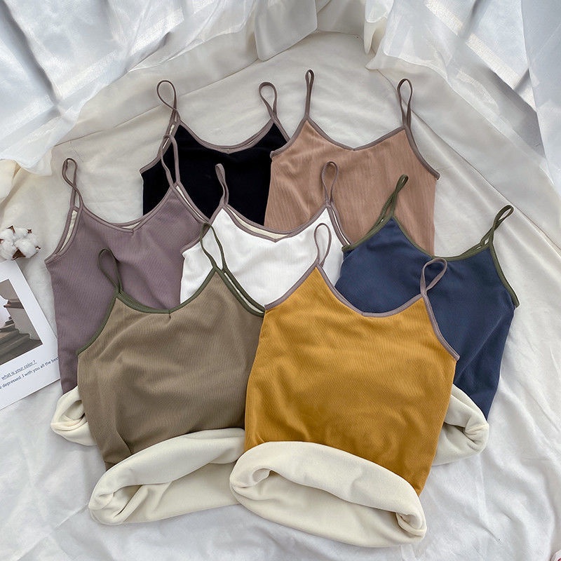 Áo Hai Dây Vải Nhung Dày Dặn Giữ Ấm Mùa Đông Cho Nữ