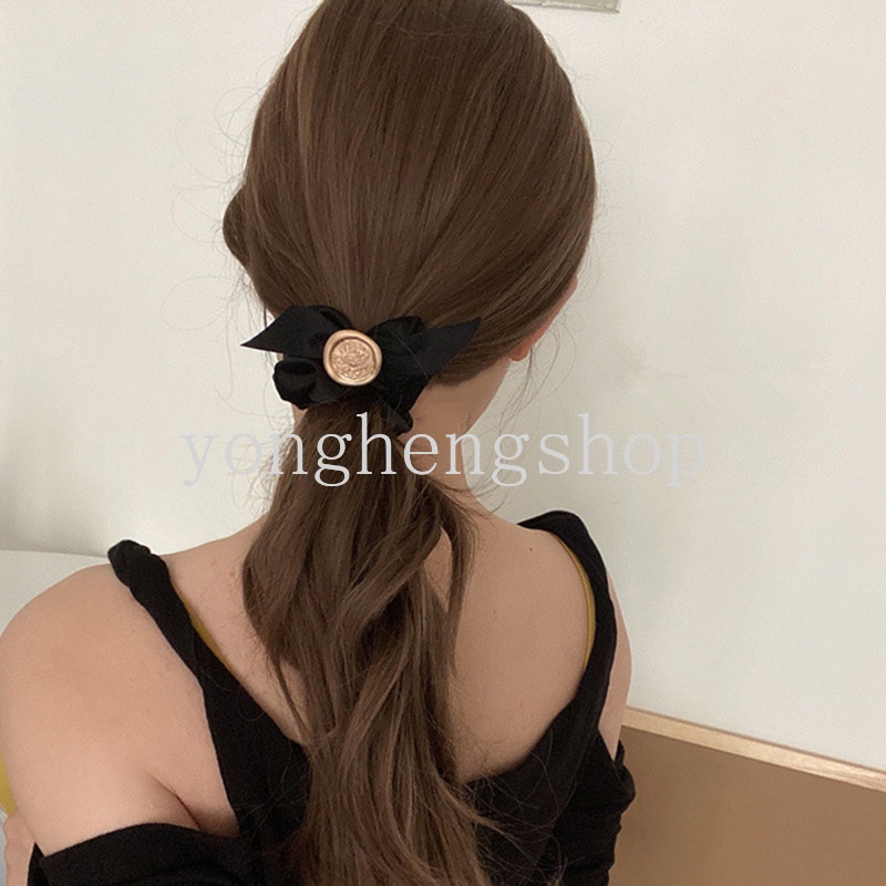 Dây Buộc Tóc Co Giãn Đính Nơ Phong Cách Retro Pháp Đơn Giản Cho Nữ