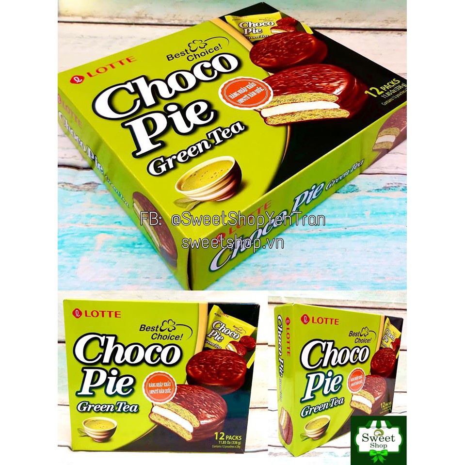 Bánh Chocopie Lotte vị Cacao/ Chuối / Trà Xanh Hộp 12 Cái (336G)