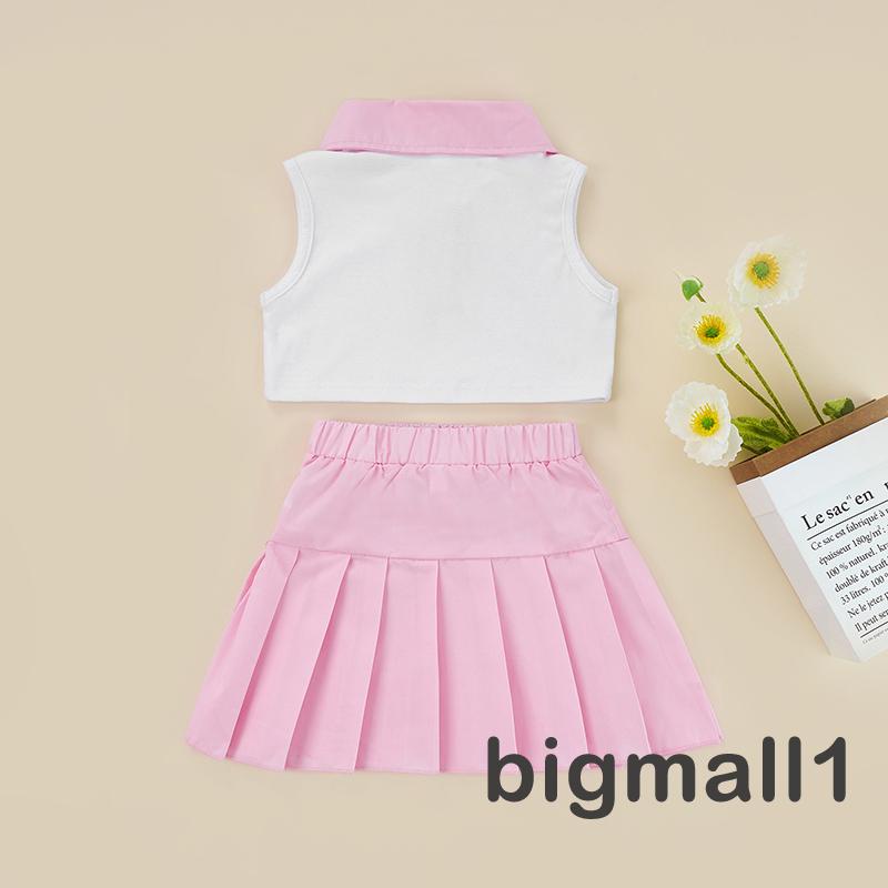 Set Áo Thun Không Tay Kèm Chân Váy Xếp Ly Dành Cho Bé Gái 2-7 Tuổi