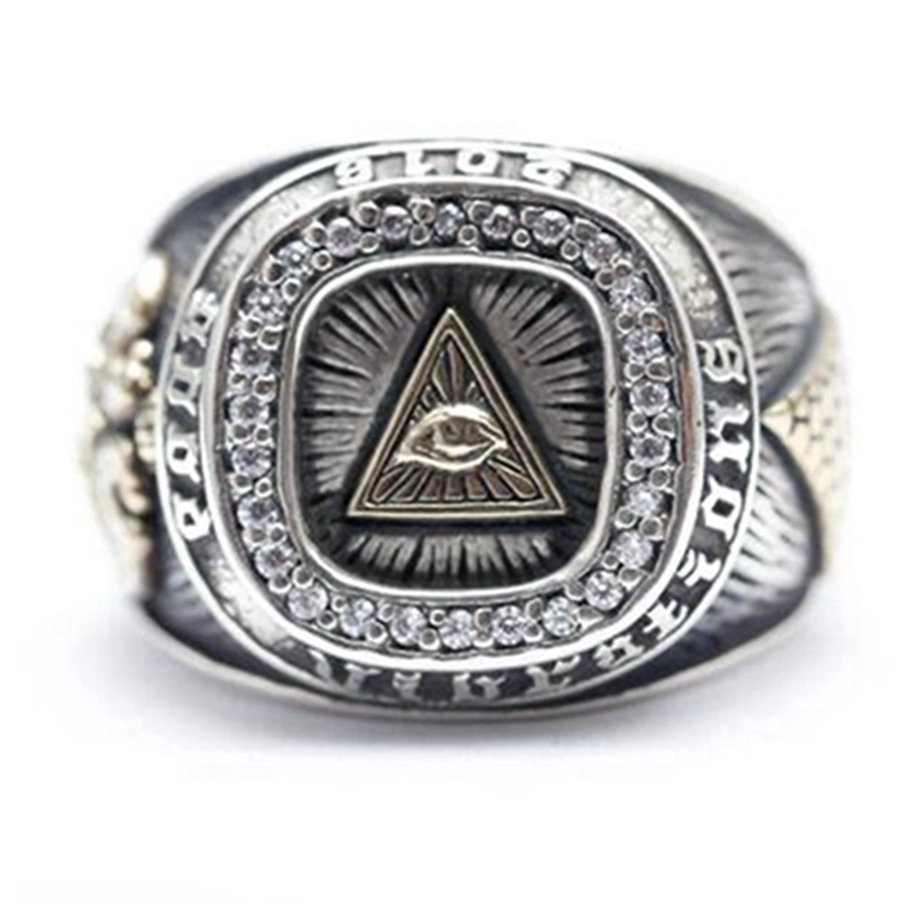 Retro Punk Pria Terukir Mata Allah Membuka Perhiasan Batu Cincin Pribadi Bersepeda CZ