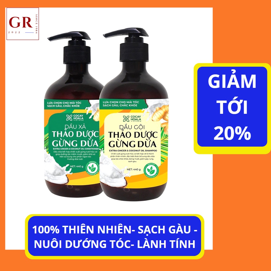 Cặp Dầu Gội Xả Hữu Cơ Cỏ Cây Hoa Lá Gừng Dừa | Dầu Gội Thảo Dược 440ml*2 Hàng Chính Hãng