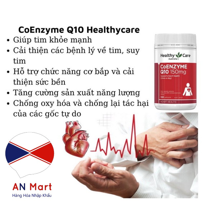 Viên uống bổ tim mạch Healthy Care CoEnzyme Q10 150mg 100 viên nhập khẩu Úc