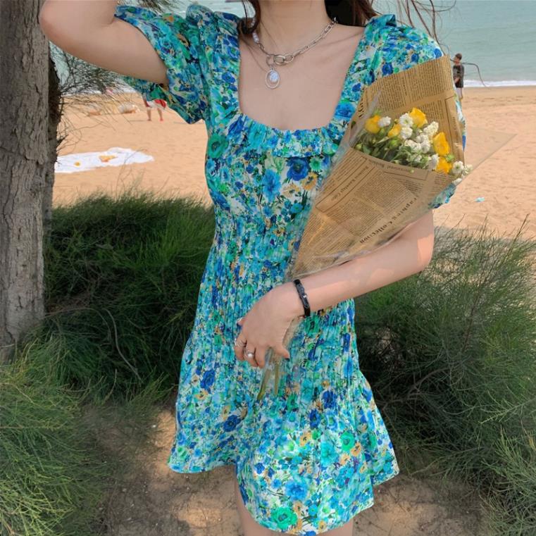 Zara Morocco full tag - Đầm Zara hoa xanh xinh mát DH12TBG48N10 New