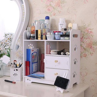 KỆ GỖ ĐỂ BÀN TRANG ĐIỂM 2 NGĂN KÉO HOẠ TIẾT CHÂN GẤU