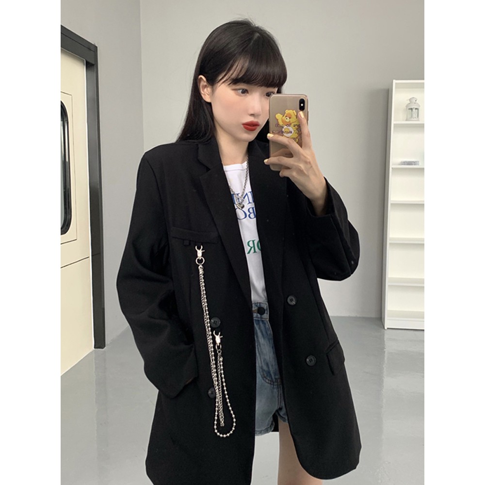 Áo khoác vest nữ blazer phiên bản Hàn Quốc kèm dây xích chất