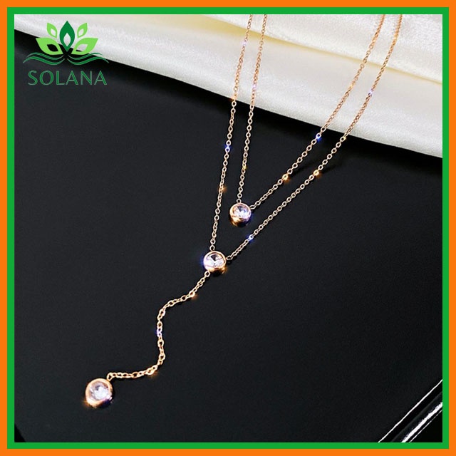 Dây Chuyền Nữ TITAN 2 Tầng Đá Sang Trọng Đẳng Cấp Siêu Sao Đẹp Cực Bền Màu Không Dị Ứng, Sang Trọng, Đẹp SOLANA