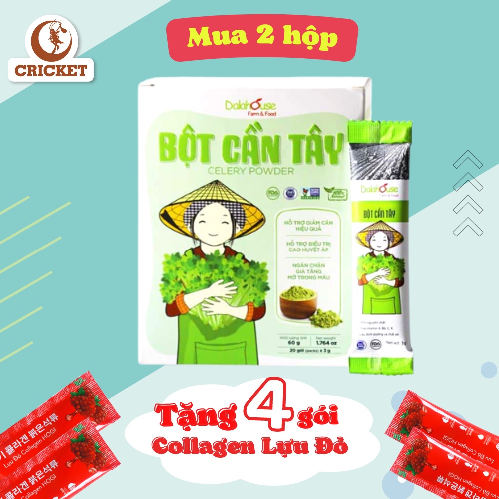 Bột Cần Tây Nguyên Chất Dalahouse 60g (20 gói x 3gr) Detox Cơ Thể - Tặng kèm bột collagen đẹp da dưỡng dáng