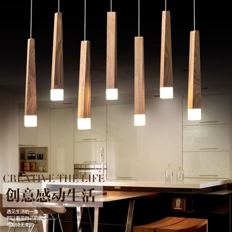 đèn chùm nghệ thuật thiết kế nhà hàng đơn giản LED đầu đăng nhập Bắc Âu que diêm cá tính gỗ rắn sáng tạo