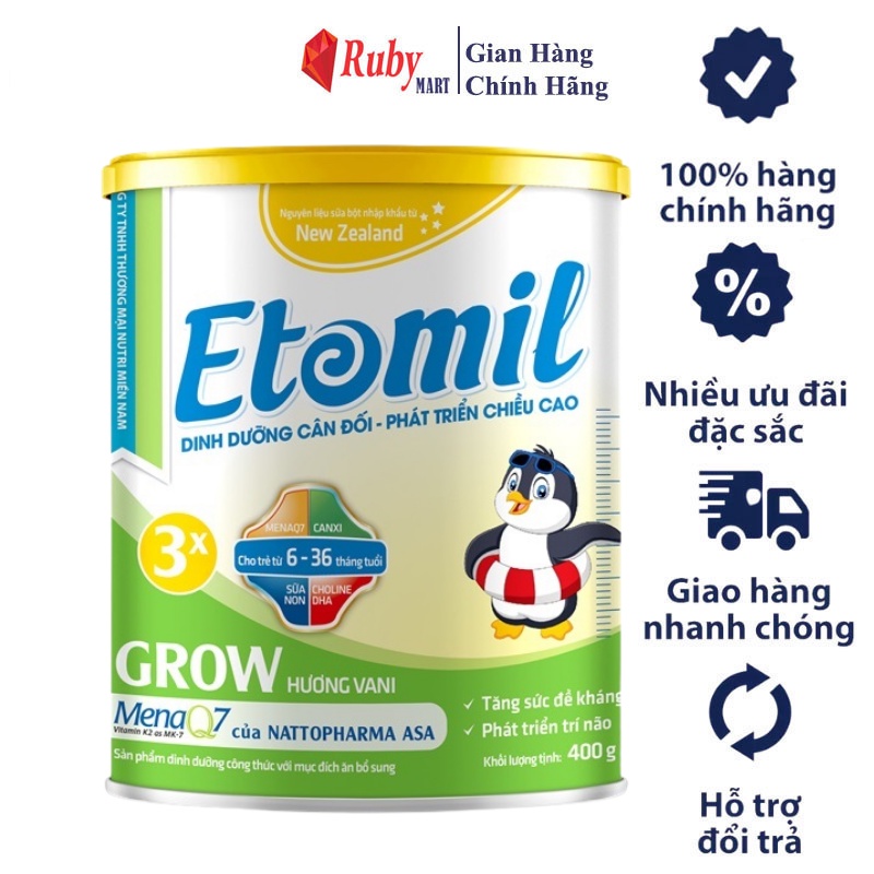 Sữa Bột Etomil 3x Grow Lon 700gr - Tăng Cường Phát Triển Chiều Cao Dễ Uống