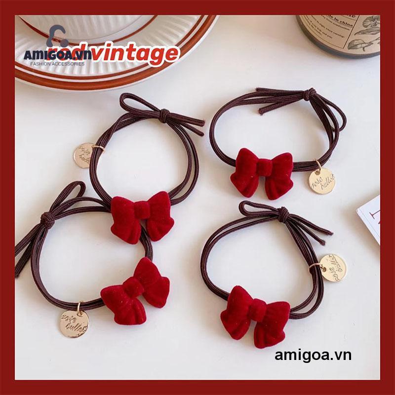 ✨✨Dây Buộc Tóc Da Họa Tiết Bướm Phong Cách Retro Đơn Giản Cho Nữ