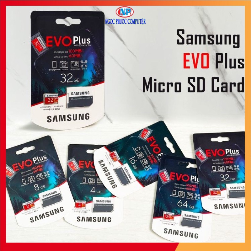 Thẻ nhớ MicroSD SamSung 128GB/64GB/32GB/16GB – Evo Plus Class 10  – Kèm Adapter – Bảo hành 5 năm