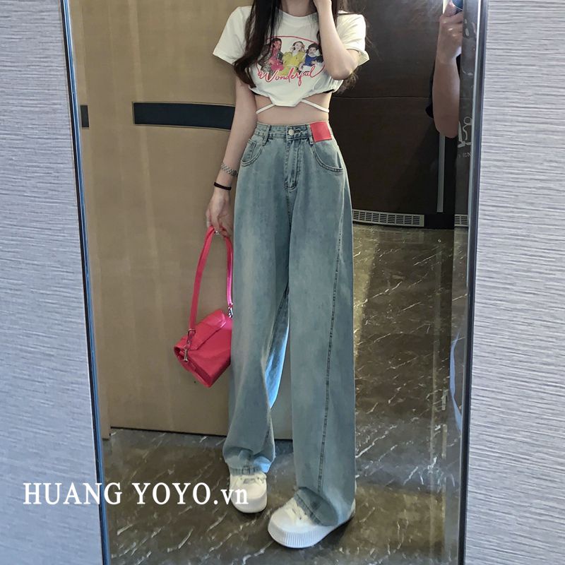 Quần jeans Nữ Dài Lưng Cao Ống Rộng Thời Trang Hàn Quốc