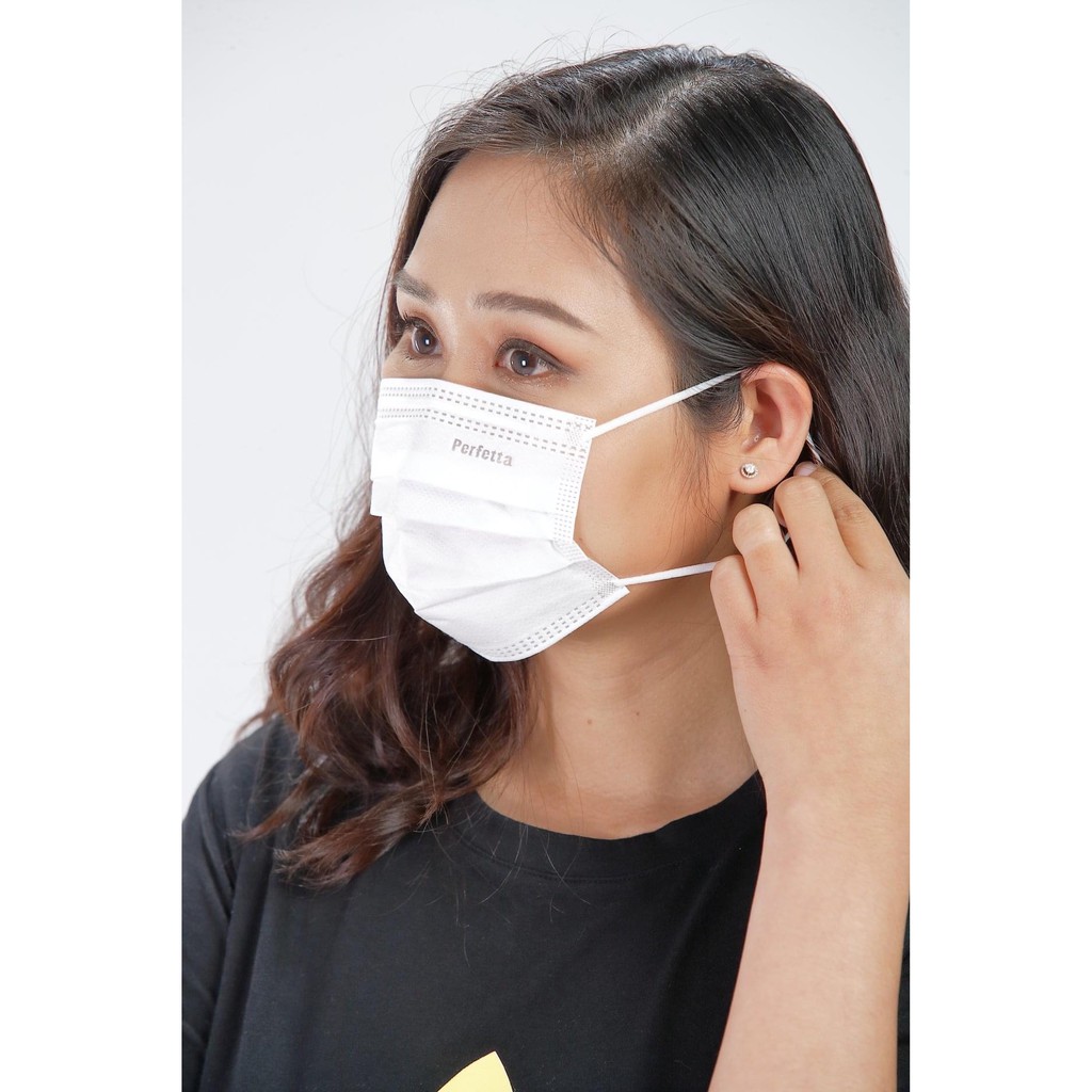 Combo 4 hộp khẩu trang y tế cao cấp Perfetta Moderate 3 lớp kháng khuẩn, màu Trắng