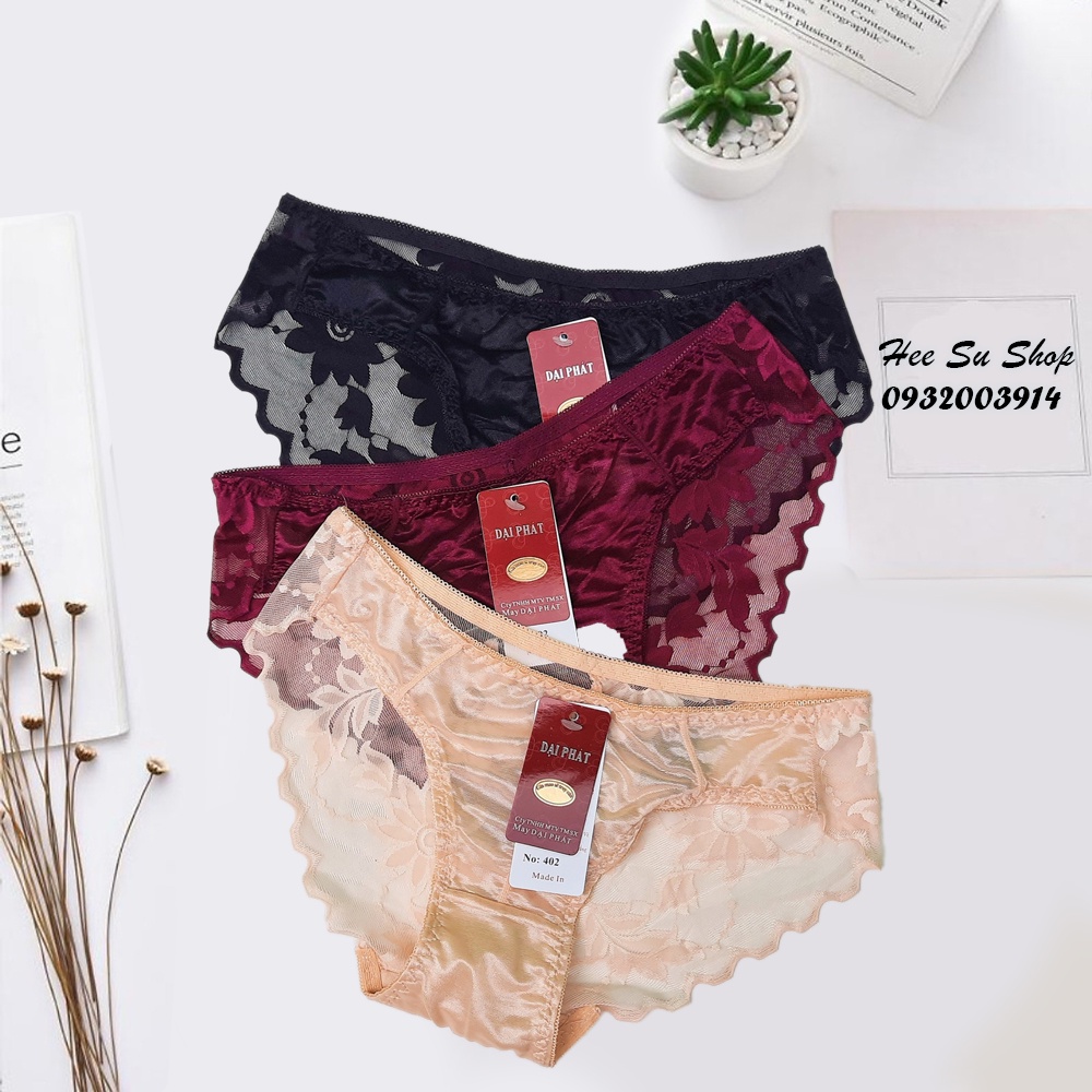 Combo 5 quần lót satin lụa bóng phối ren hoa siêu mỏng free size dưới 55kg mã 402