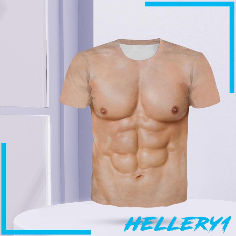 [Hellery1] Áo Thun Nam Nữ Tay Ngắn In Hình Cơ Bắp 3D