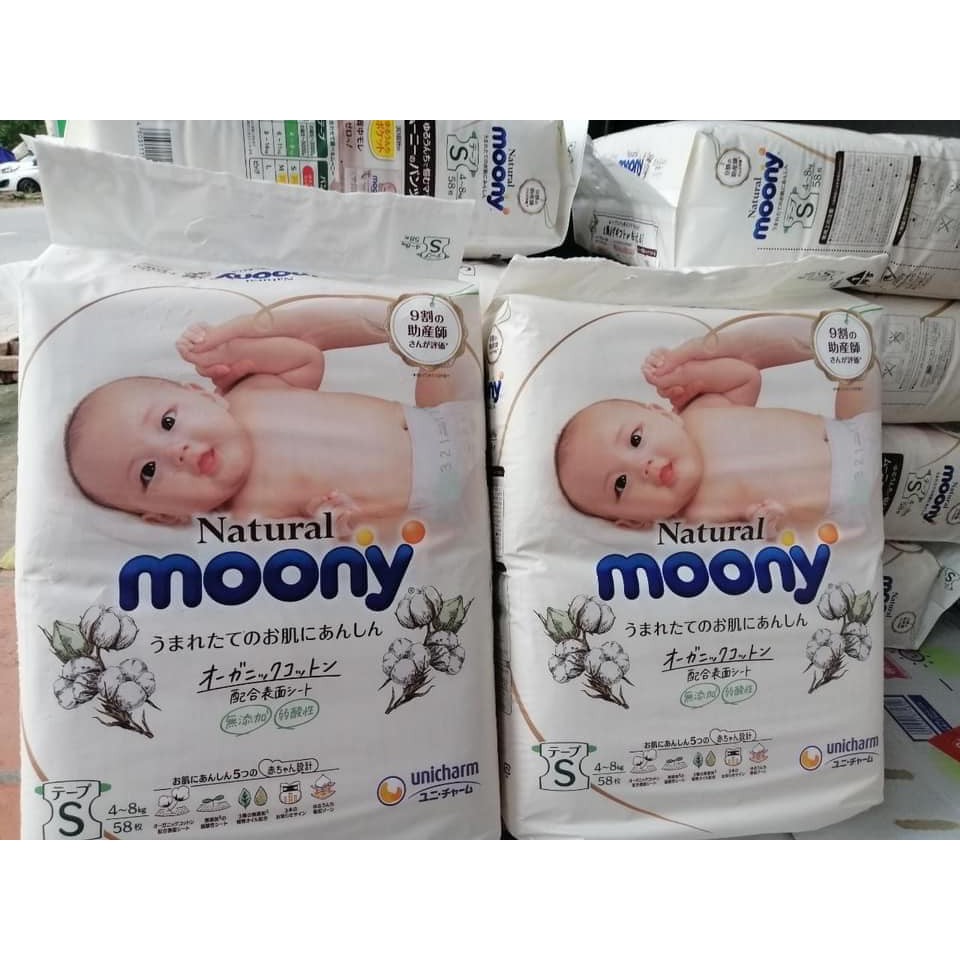 Tã/Bỉm Moony Natural (Moony trắng) nội địa Nhật Bông Organic dán/quần NB63/S58/M46/L38/L36/XL32