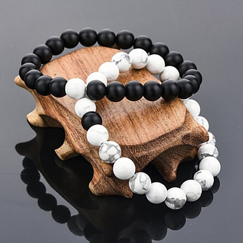 Set 2 Vòng Tay Chuỗi Hạt Đá Nham Thạch Kết Hợp YinYang Thời Trang Cho Cặp Đôi