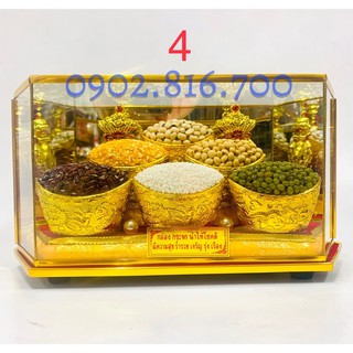 Hộp ngũ cốc phong thủy 5 loại đậu - Ngũ cốc may mắn - Phúc sinh Tài Đức - Mã đáo thành công đủ size 16cm - 20cm - 27cm