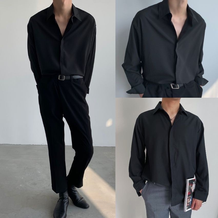 Sơ Mi Lụa Nam Cổ Bẻ Thiết Kế Giấu Cúc Tinh Tế Phong Cách Hàn Quốc - SM22