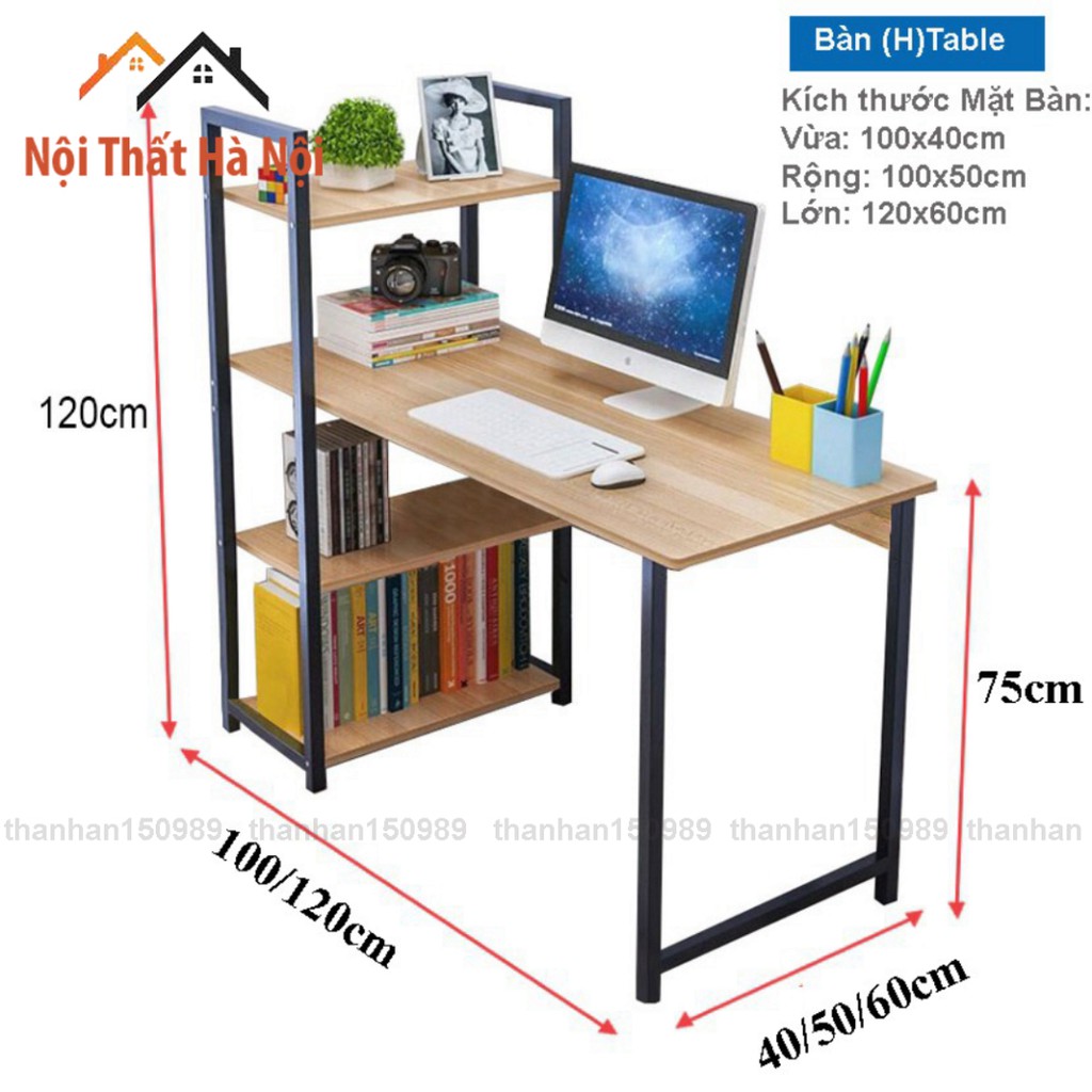 Bàn để máy tính, bàn làm việc có giá sách, chân sắt sơn tĩnh điện chắc chắn