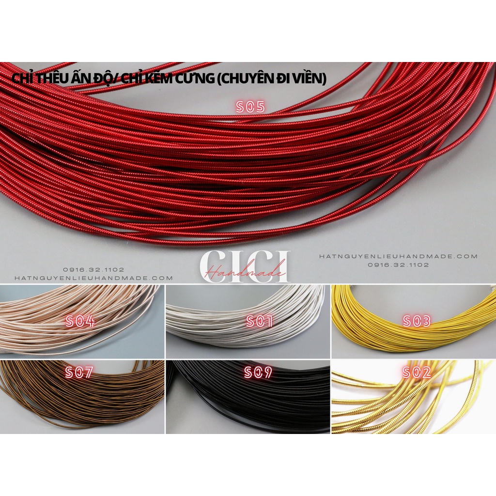 Túi 10g chỉ kẽm thêu ấn độ dạng kẽm tròn 1mm cứng, bóng chuyên thêu viền Cici Handmade chuyên hạt cườm nguyên liệu