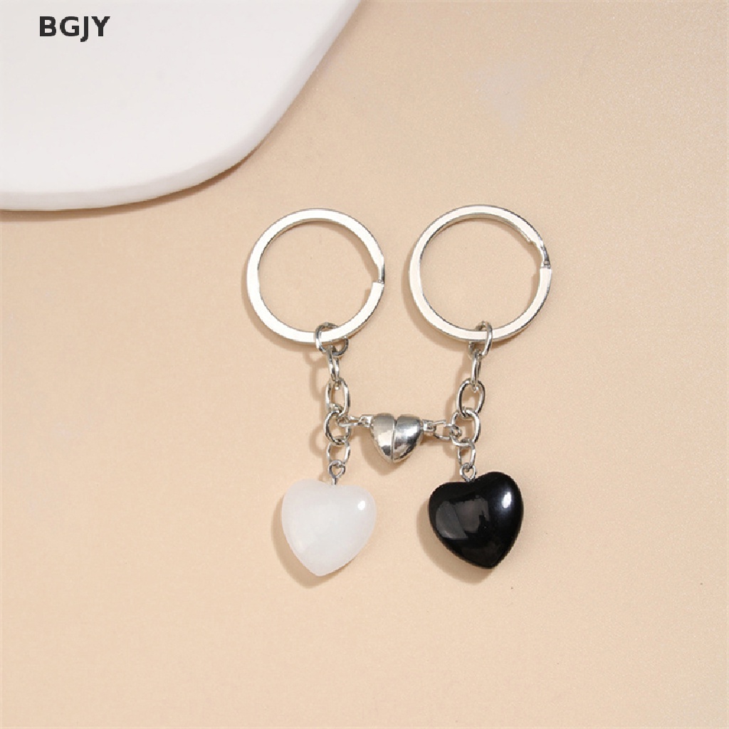 BGJY KeyChain Crystal Quartz Stone Heart Key Ring Magnetic Button Key Chains Gifts NEW