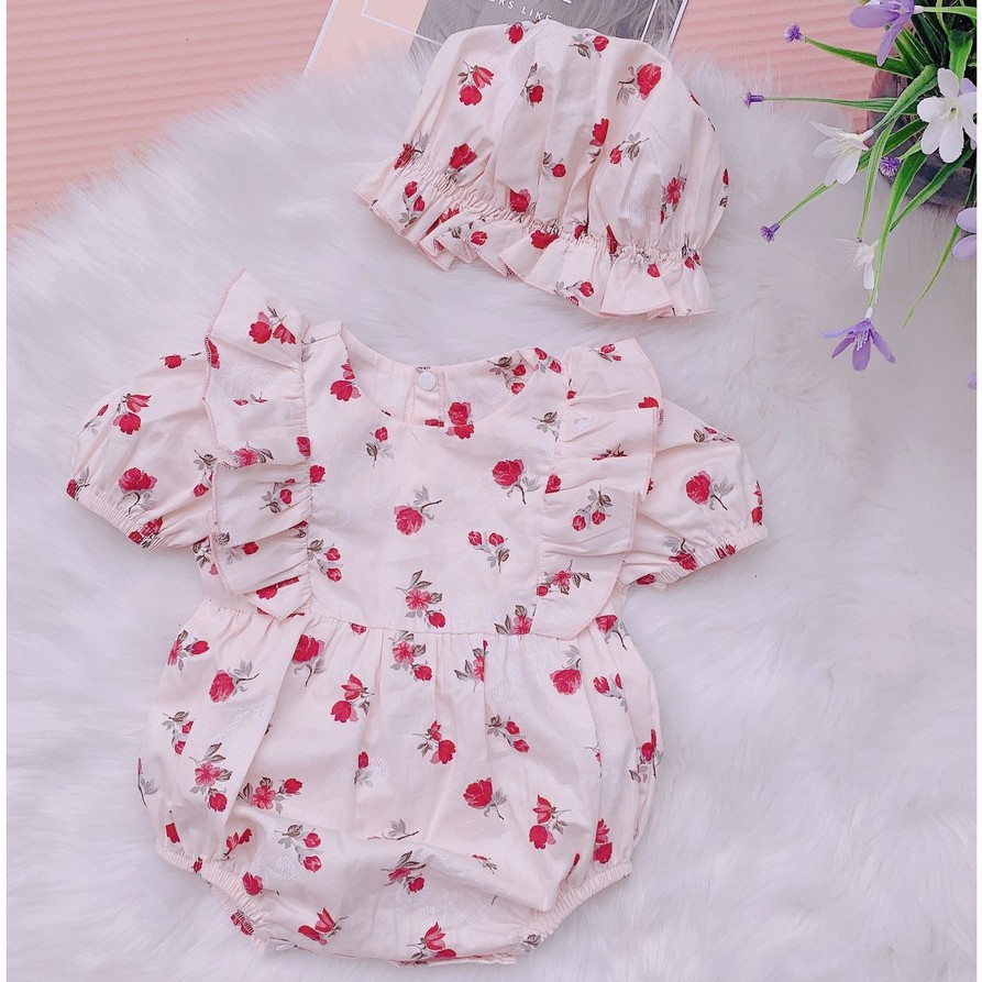 set body chip sơ sinh thiết kế cao cấp cho bé từ 0 -3 tuổi , bộ Bodysuit cho bé gái, đồ sơ sinh tặng mũ (v33)