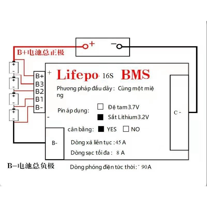 sạc cân bằng Bms 50a 12V 4line  45a 48v 16 line cho pin sắt 3.2v