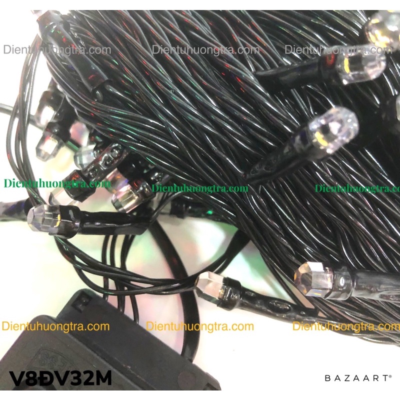 Dây đèn LED chớp dạ quang V8 lục giác dây đen dài 32m ánh sáng vàng