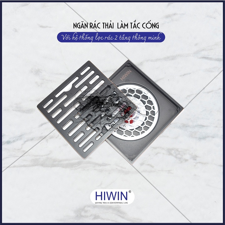 Phễu thoát sàn ngăn mùi hôi thoát nước nhanh đồng mạ đen kích thước 100x100mm HIWIN FD-1408B