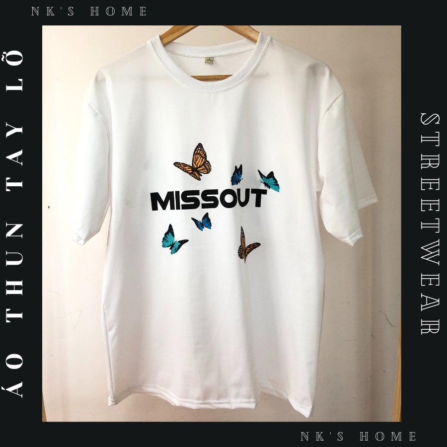 Áo thun tay lỡ unisex cho nam nữ phong cách hàn quốc in hình BƯỚM MISSOUT thiết kế phom rộng