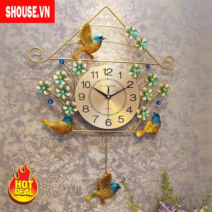Đồng hồ treo tường chim én vàng SHOUSE A32 máy quartz kim trôi không gây tiếng động