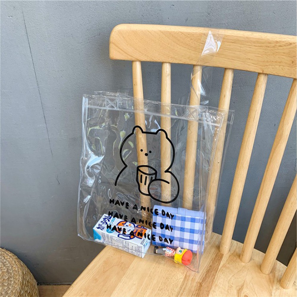  Túi xách plastic trong suốt hình gấu cầm ly tiện lợi ♥️ URI DECOR ♥️